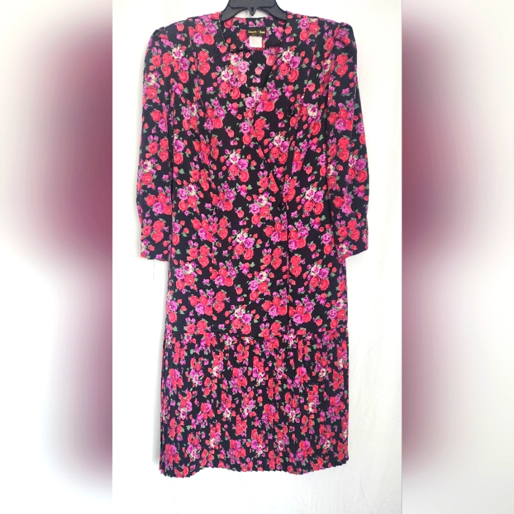 Vintage 80s  Stuart Alan Floral  Dress, Size 18, Excellent Vintage Condition
